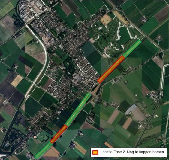 Locaties te verwijderen populieren en herplanting (groen was fase 1)